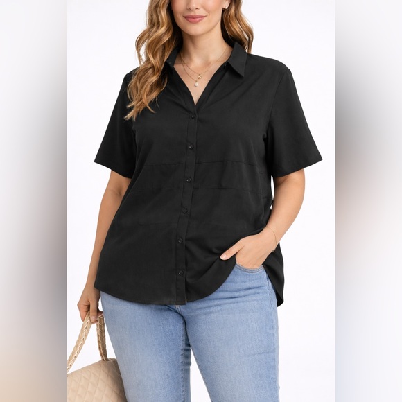 Style & Co. Tops - Style & Co Women’s 24W Black Button Up Blouse Long Sleeve Stretch Plus Size top
